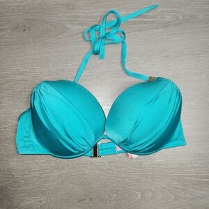 Victoria Secret Bikini Halter, 36D Plunge Mermaid Turquoise Blue Mint Swim Sexy